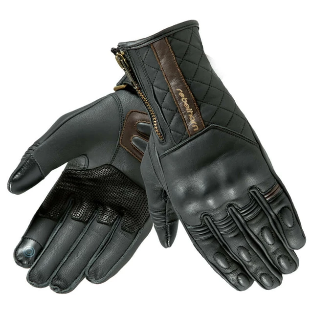 Leather Motorcycle Gloves Rebelhorn Opium II Retro Lady CE - Black - Black