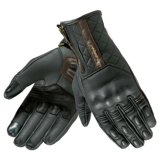 Leather Motorcycle Gloves Rebelhorn Opium II Retro Lady CE - Black