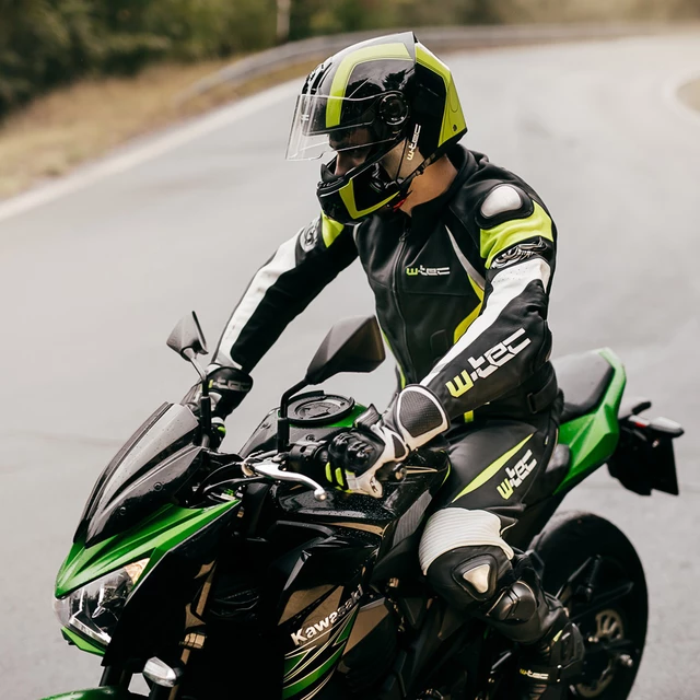 Męska skórzana kurtka motocyklowa W-TEC Velocity - OUTLET - Czarny-fluo