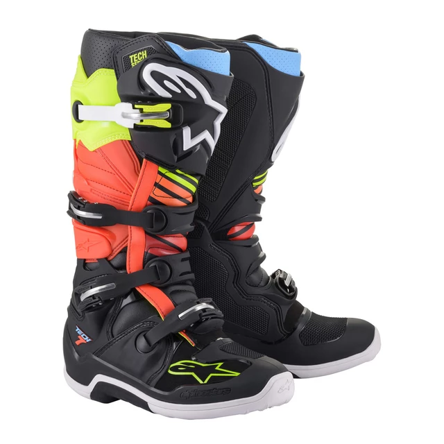 Motorcycle Boots Alpinestars Tech 7 Black/Fluo Yellow/Fluo Red 2022 - Black/Fluo Yellow/Fluo Red - Black/Fluo Yellow/Fluo Red