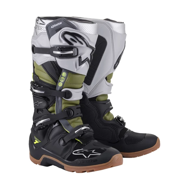 Motorcycle Boots Alpinestars Tech 7 Enduro Drystar Black/Silver/Military Green 2022 - Black/Silver/Millitary Green - Black/Silver/Millitary Green