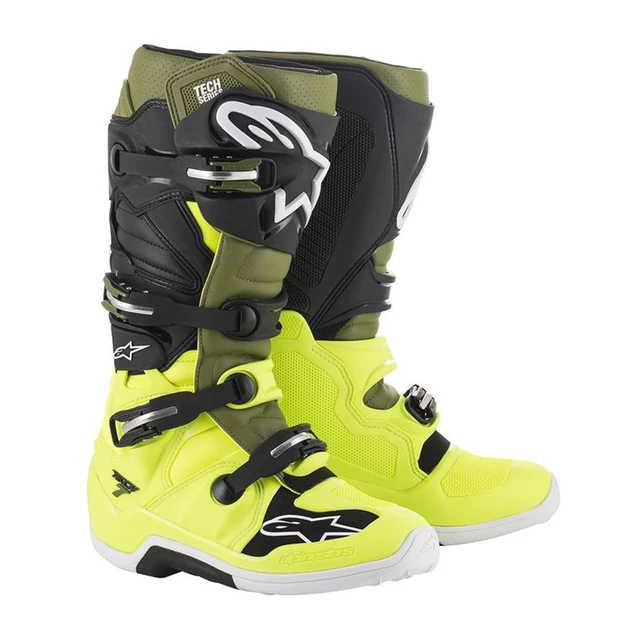 Moto boty Alpinestars Tech 7 žlutá fluo/vojenská zelená/černá - žlutá fluo/vojenská zelená/černá