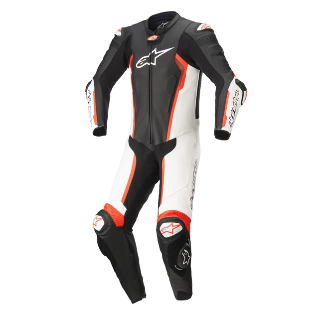 One-Piece Motorcycle Leather Suit Alpinestars Missile 2 Black/White/Fluo Red - Black/White/Fluo Red