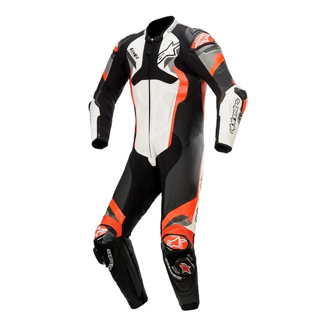 One-Piece Motorcycle Leather Suit Alpinestars Atem 4 White/Black/Fluo Red/Gray - White/Black/Fluo Red/Grey