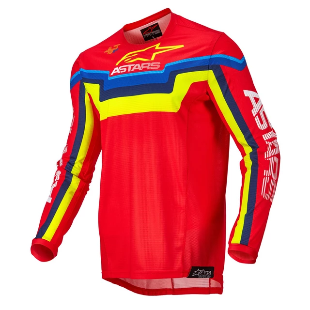 Motokrosový dres Alpinestars Techstar Quadro červená/žlutá fluo/modrá