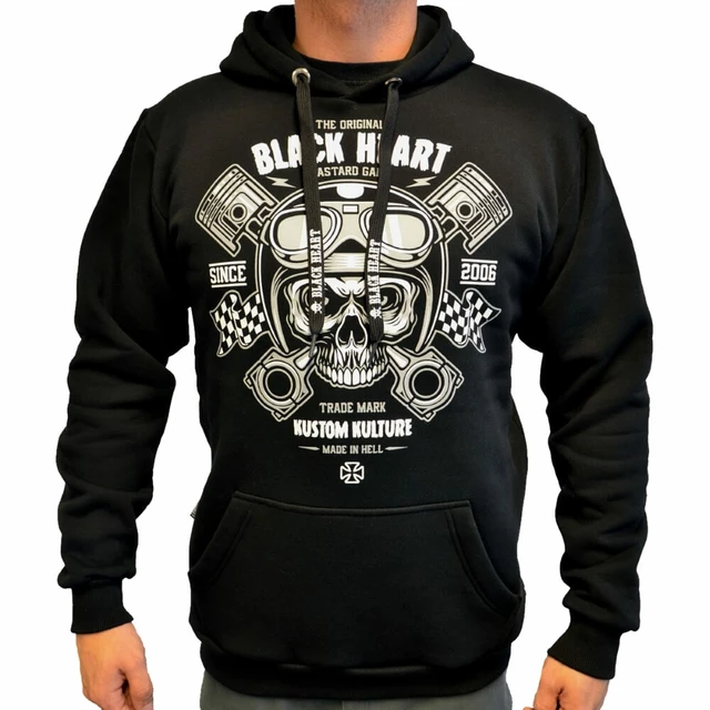Hooded Sweatshirt BLACK HEART Piston Skull Hood - Black, M - Black