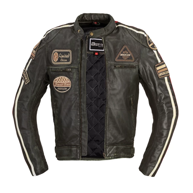 B-STAR Zagiatto Herren Leder-Motojacke - dunkles olivgrün