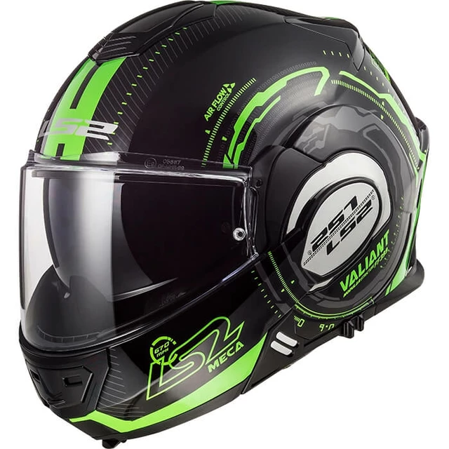 Flip-Up Motorcycle Helmet LS2 FF399 Valiant Lumen / H-V Yellow - Prox Matt Black Titanium - Nucleus Black Glow Green