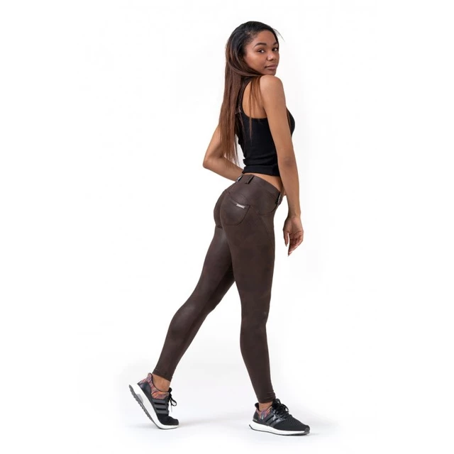 Női leggings Nebbia Leather Look Bubble Butt 538 - Barna