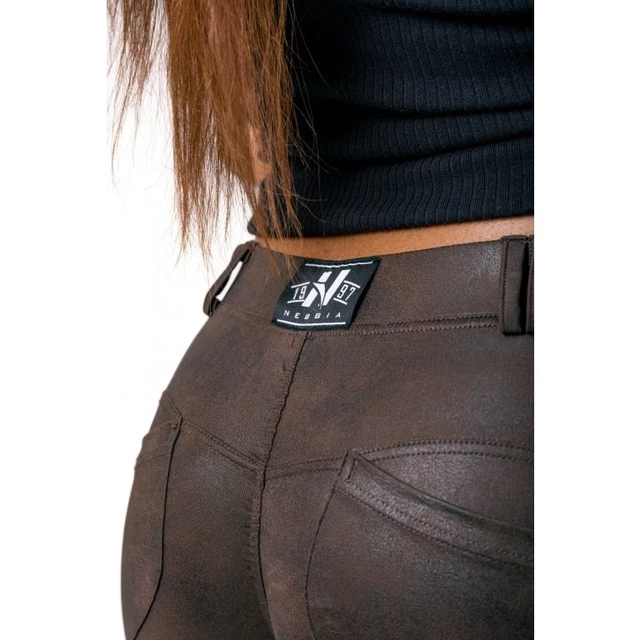 Legginsy damskie Nebbia Leather Look Bubble Butt 538 - Brązowy