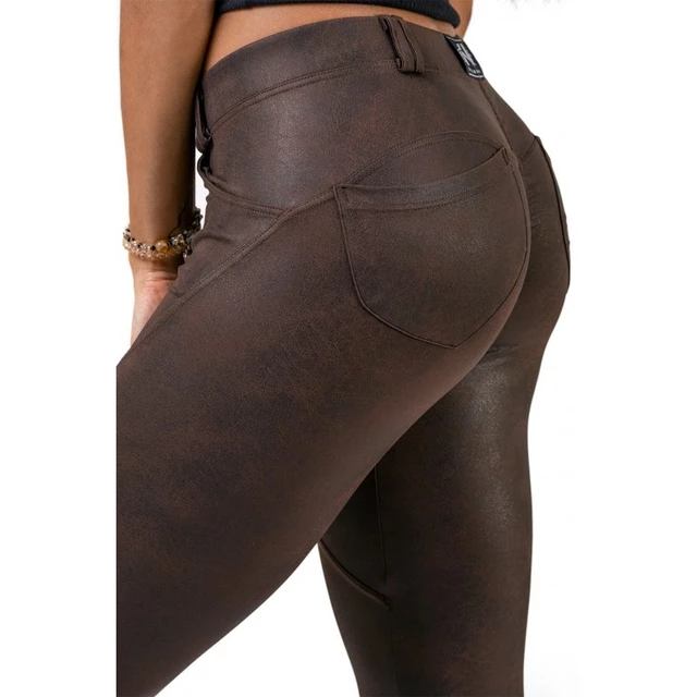 Women’s Leggings Nebbia Leather Look Bubble Butt 538 - Brown