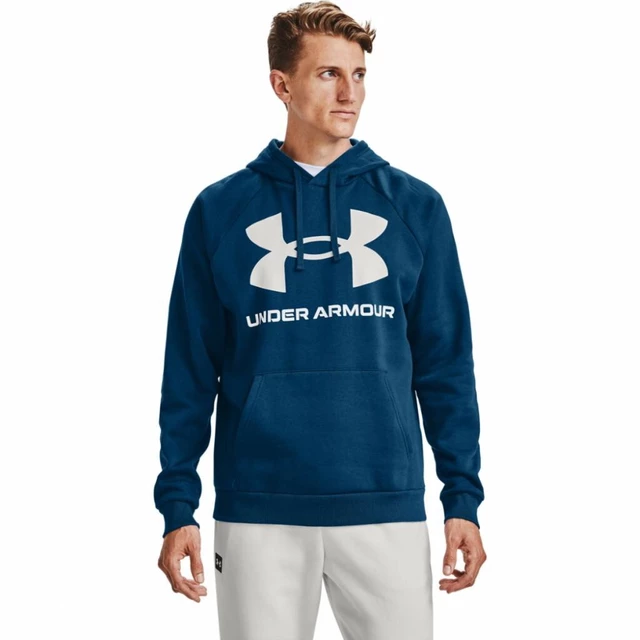 Men’s Hoodie Under Armour Rival Fleece Big Logo HD - Tech Blue Light Heather - Graphite Blue