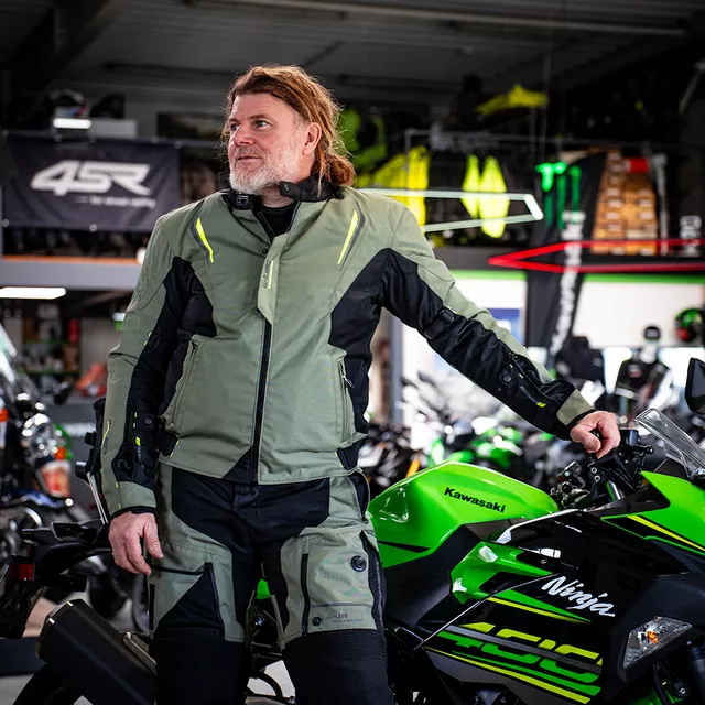 Touringová moto bunda W-TEC Karmal - černo-olivově zelená