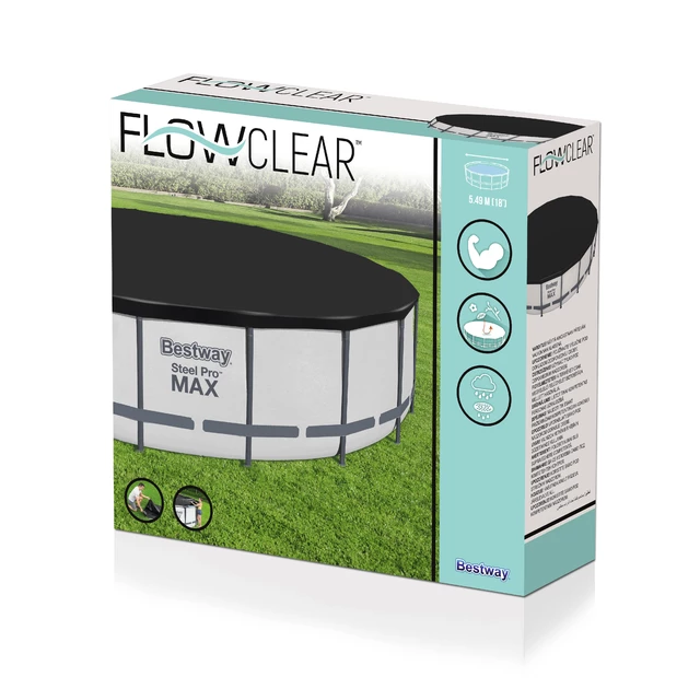 Bestway Flowclear PVC-Abdeckplane, Ø 555 cm, runde, 549 cm, schwarz