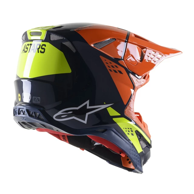 Moto prilba Alpinestars Supertech S-M8 Factory MIPS tmavo modrá/oranžová/žltá fluo lesklá