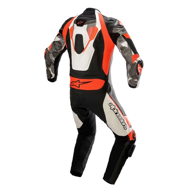 Jednodielna moto kombinéza Alpinestars Atem 4 biela/čierna/červená fluo/šedá