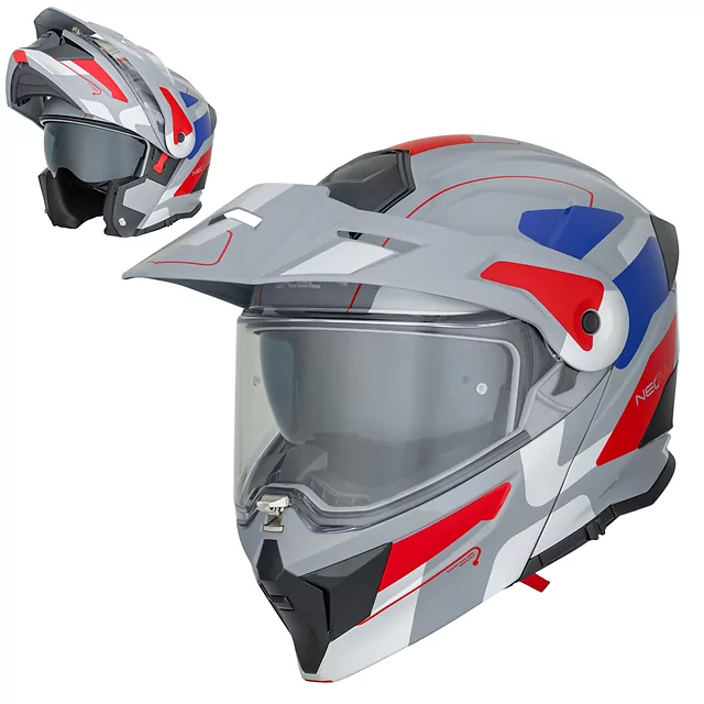 Výklopná moto přilba 3v1 W-TEC Neovu Graphic - šedo-červeno-modrá