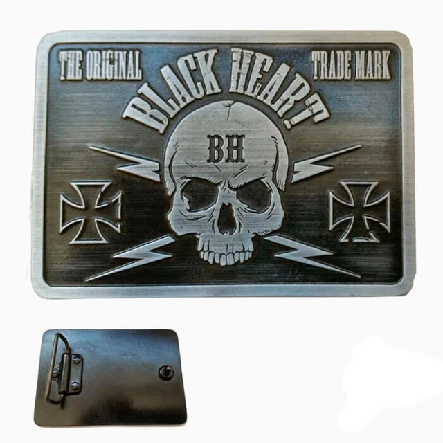 Belt Buckle BLACK HEART Bastard Skull - Silver