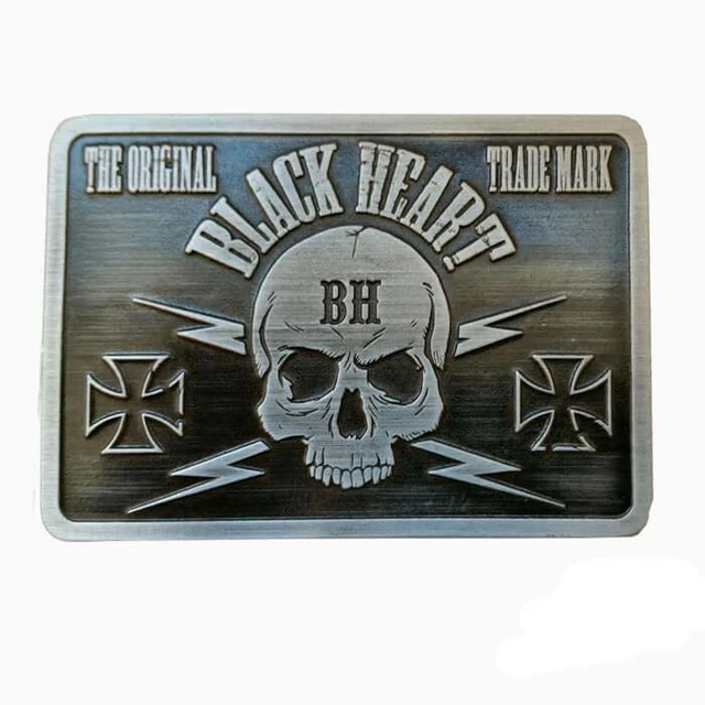 Belt Buckle BLACK HEART Bastard Skull - Silver