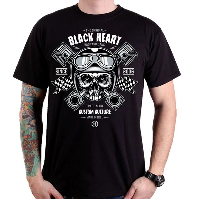 Тениска BLACK HEART Piston Skull - черен - черен