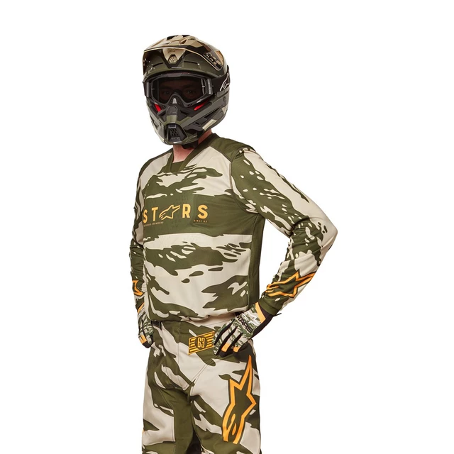 Motokrosový dres Alpinestars Racer Tactical zelená/piesková maskáč/mandarínka