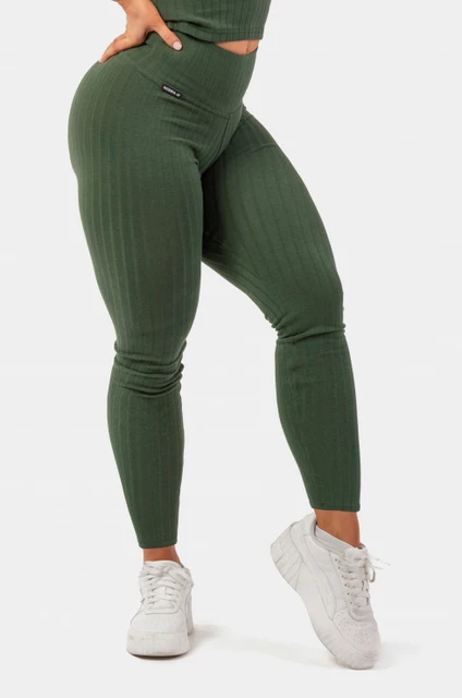 Nebbia biopamut bordázott, magas derekú leggings - barna - sötétzöld