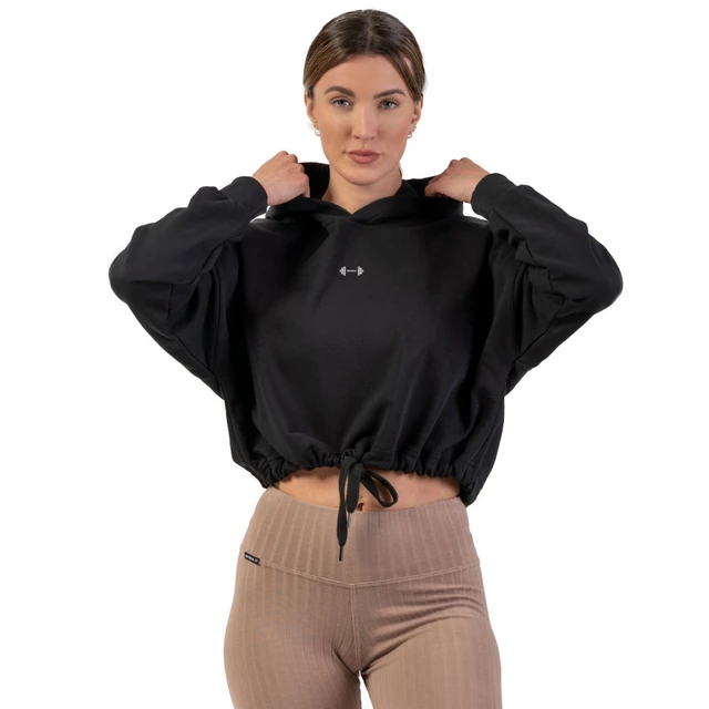 Oversized Crop Hoodie bluza Nebbia Iconic 421 - Brązowy - Czarny