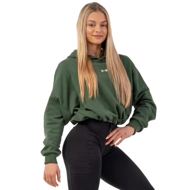 Oversized Crop Hoodie bluza Nebbia Iconic 421 - Czarny - Ciemny zielony