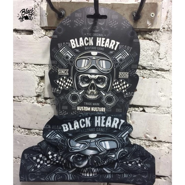 Multifunkciós kendő Black Heart Piston Skull - fekete