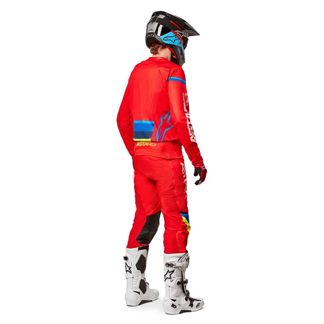 Motokrosové nohavice Alpinestars Techstar Quadro červená/žltá fluo/modrá