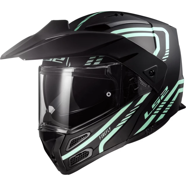 Flip-Up Motorcycle Helmet LS2 FF324 Metro EVO Firefly - Matte Black with Fluo Straps - Matte Black with Fluo Straps