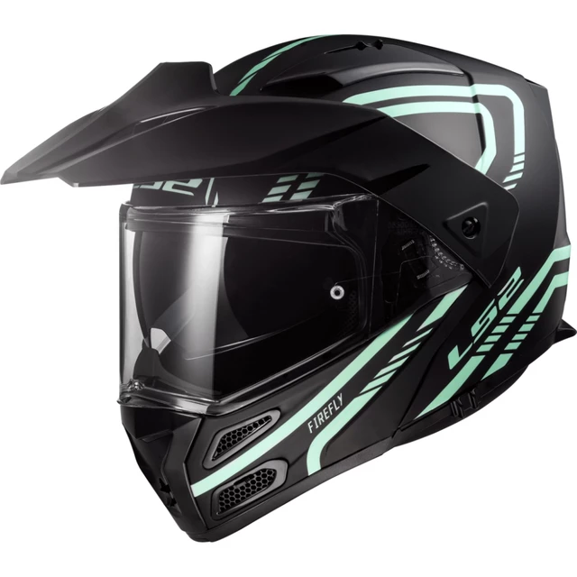 Flip-Up Motorcycle Helmet LS2 FF324 Metro EVO Firefly - Matte Black with Fluo Straps