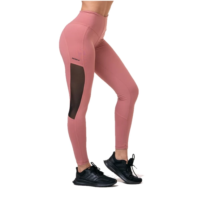 Women’s High-Waisted Leggings Nebbia Mesh 573 - Black - Old Rose