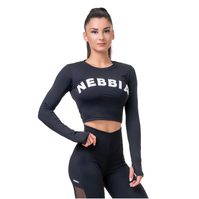 Nebbia Sporty Hero 585 Damen Crop Top mit langen Ärmeln - schwarz - schwarz