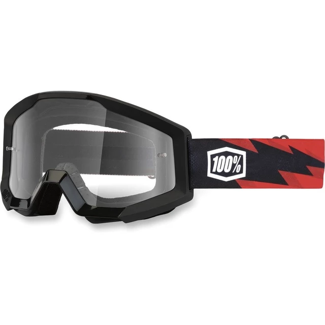 Motocross Goggles 100% Strata - Furnace Red, Clear Plexi with Pins for Tear-Off Foils - Slash Black, Clear Plexi with Pins for Tear-Off Foils