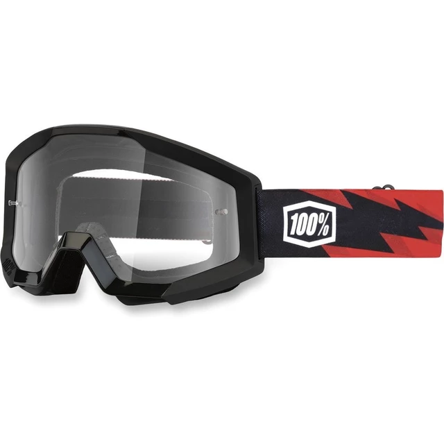 Motocross Goggles 100% Strata - Huntitistan Dark Green, Clear Plexi with Pins for Tear-Off Foils - Slash Black, Clear Plexi with Pins for Tear-Off Foils