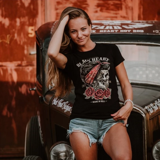 Damski T-shirt, koszulka BLACK HEART Pin Up Skull