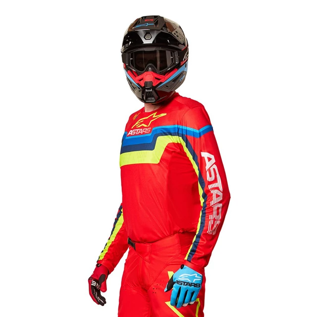 Motokrosový dres Alpinestars Techstar Quadro červená/žltá fluo/modrá