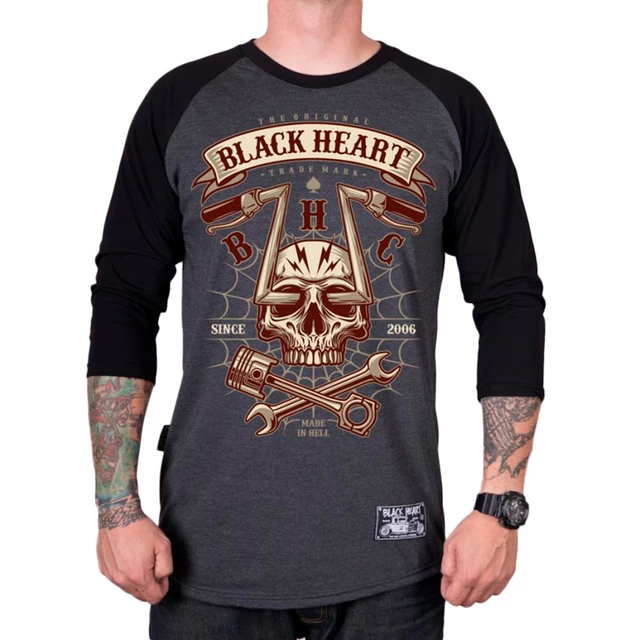 BLACK HEART Chopper Skull Langarm T-Shirt - grau - grau