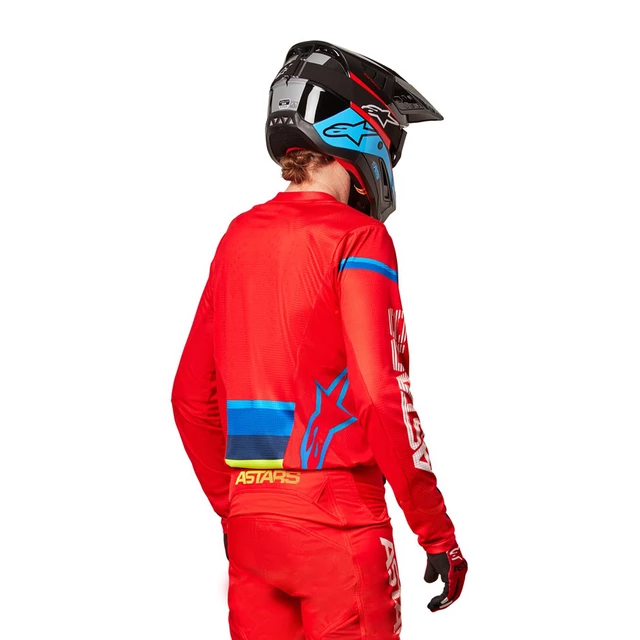 Motokrosový dres Alpinestars Techstar Quadro červená/žltá fluo/modrá