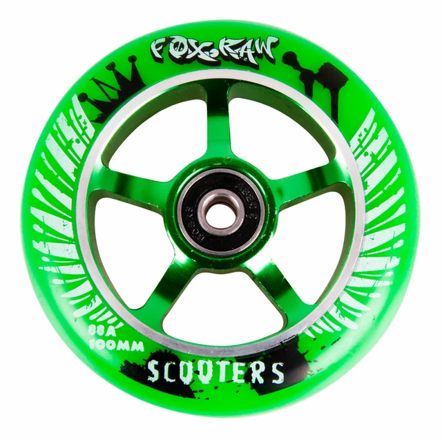 Spare wheel for scooter FOX PRO Raw 03 100 mm - Red-Silver with Graphics - Green