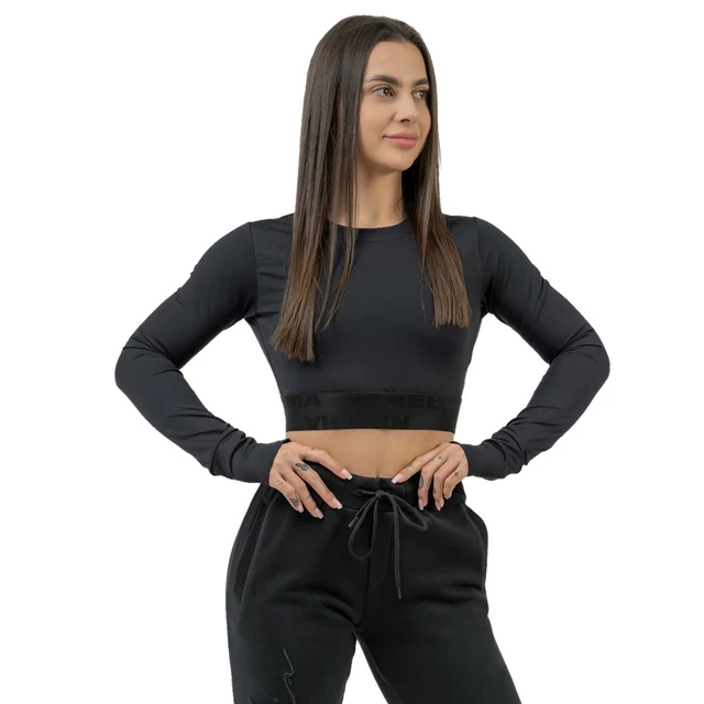 Dámsky crop top s dlhým rukávom Nebbia INTENSE Perform 839 - Black/Gold