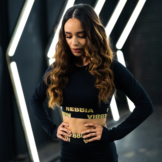 Women’s Long-Sleeved Crop Top Nebbia INTENSE Perform 839 - Black/Gold