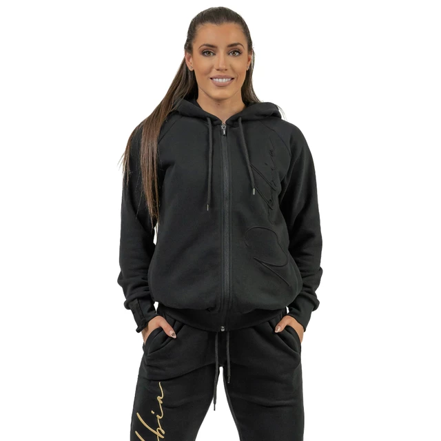 Női sportos melegítőfelső kapucnival Nebbia INTENSE Signature 845 - fekete/arany - fekete