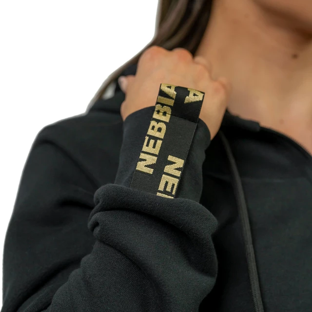 Női sportos melegítőfelső kapucnival Nebbia INTENSE Signature 845 - fekete/arany