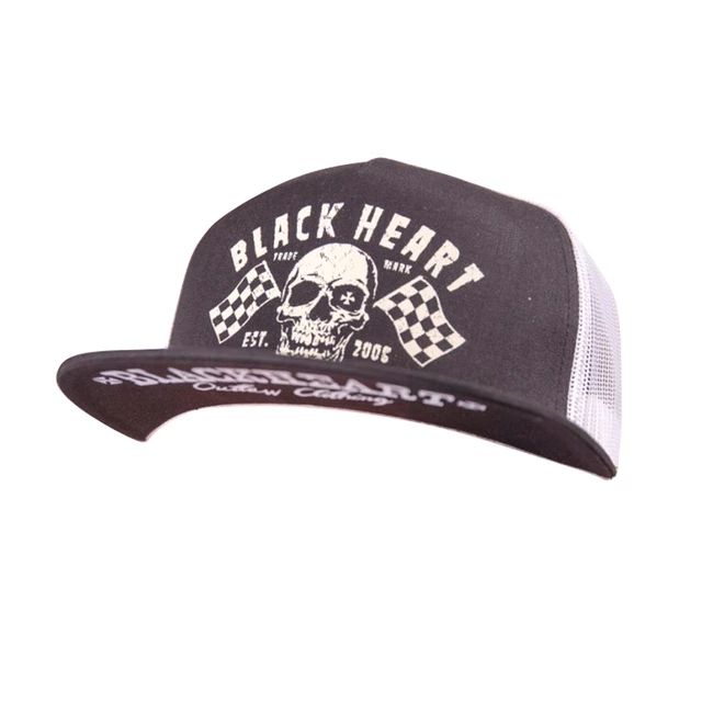 Snapback Hat BLACK HEART Flag Trucker - Black - White