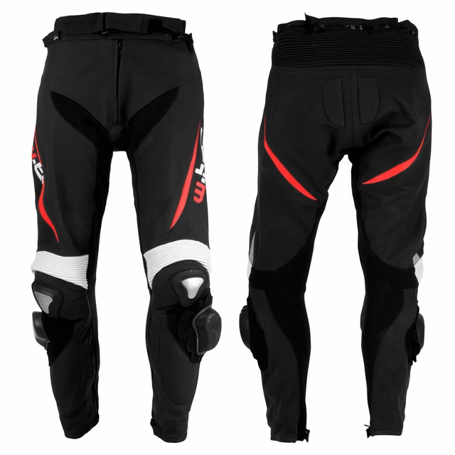 Men’s Leather Moto Trousers W-TEC Vector - Black-Fluo - Black-Red