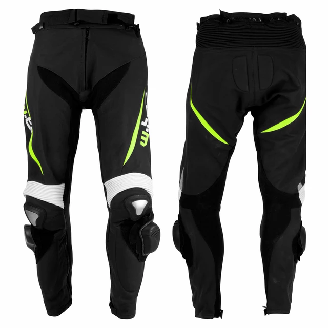 Pánské kožené moto kalhoty W-TEC Vector - černá-fluo