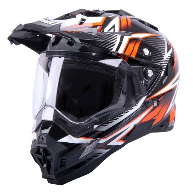 Kask motocyklowy W-TEC AP-885 graphic ENDURO + BLENDA - Czarny/pomarańczowy