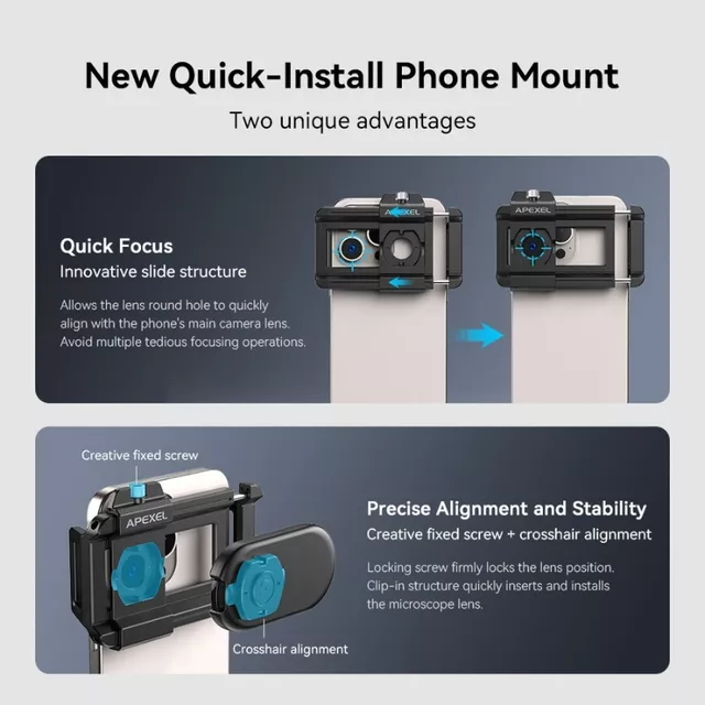 Mikroskop objektiv pro smartphone 200x Apexel s LED a UV světlem